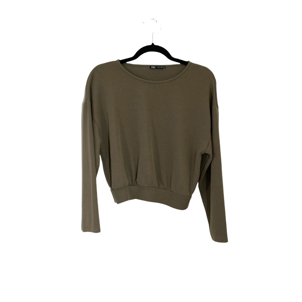 ZARA Olive Green Cropped Sweatshirt